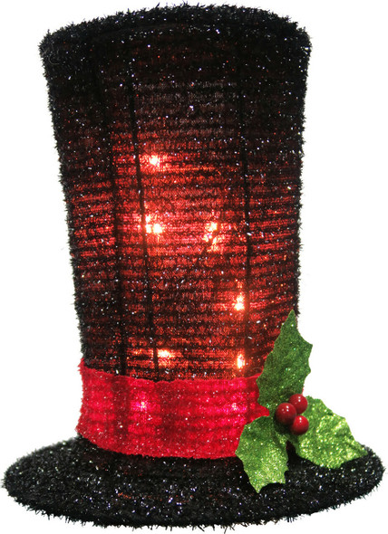 Good Tidings Holiday Black Hat LED Tinsel Fabric Tree Topper, 8.5"