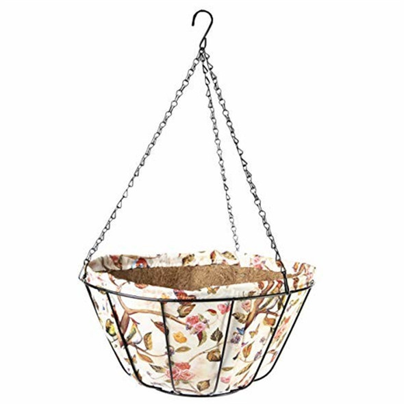 Gardener's Select Hanging Basket w/ floral print fabric coco liner, 14