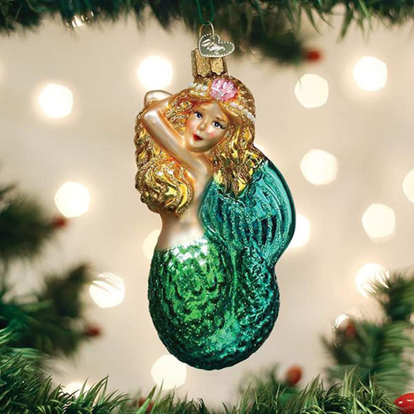 Old World Christmas Glass Blown Ornament for Christmas Tree, Seashell Mermaid
