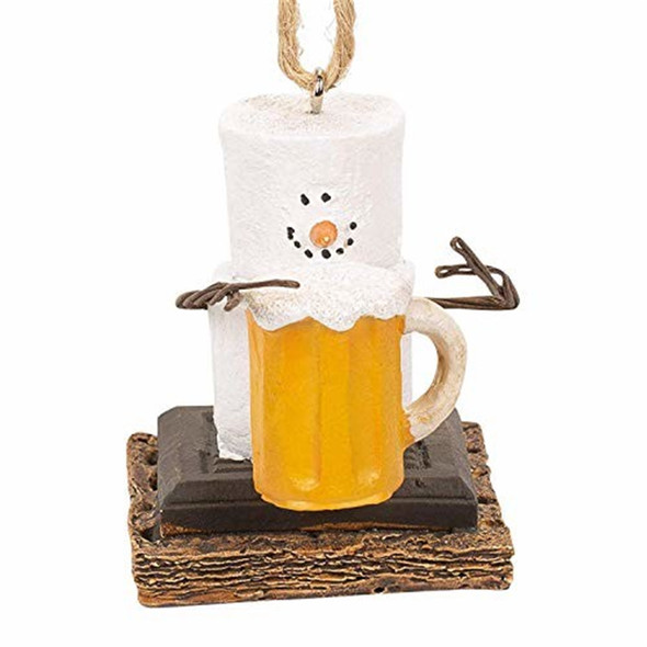 Ganz Resin Ornament for Christmas Tree, S’mores Snowman with Beer Mug