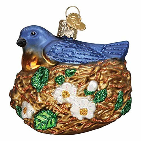 Old World Christmas 16130 Glass Blown Bird in a Nest Ornament