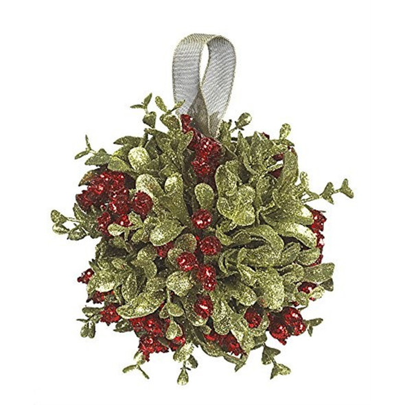 Ganz Faux Ornament for Christmas Tree, Mistletoe Kissing Ball, 5in