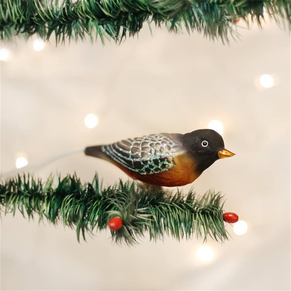 Old World Christmas Glass Blown Clip On Ornament for Christmas Tree, Robin
