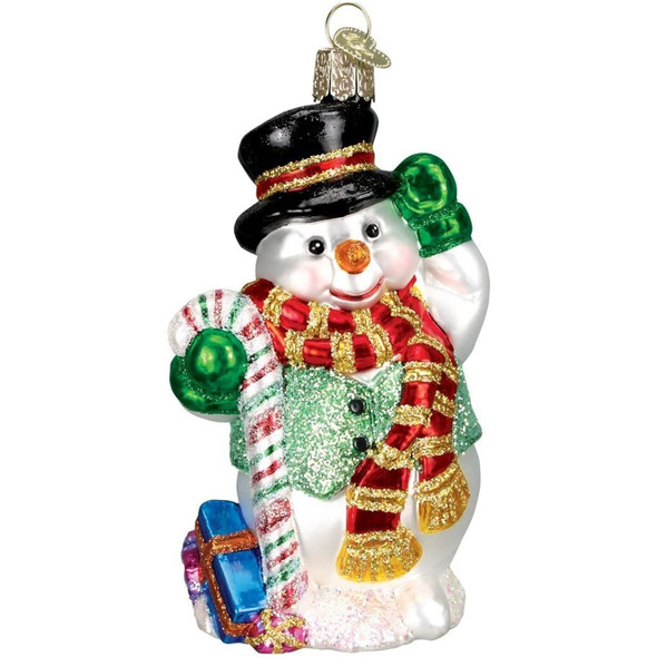Old World Christmas Glass Blown Ornament for Christmas Tree, Candy Cane Snowman