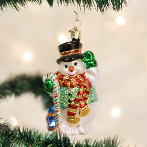 Old World Christmas Glass Blown Ornament for Christmas Tree, Candy Cane Snowman