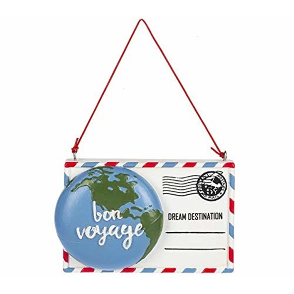 Ganz Resin Ornament for Christmas Tree, Bon Voyage Globe Postcard