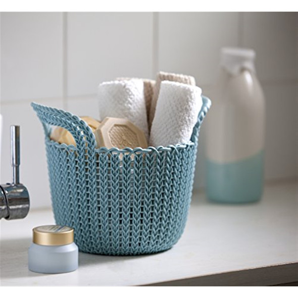 Interior Elements Knit Round Resin Basket Set, Misty Blue, X-Small (3-Piece Set)