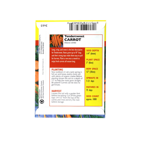 Lake Valley Seed Tendersweet Carrot Vegetable, 1.5g