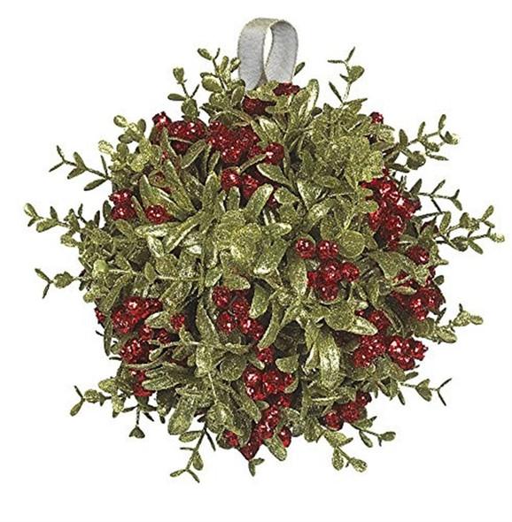 Ganz Plastic Ornament for Christmas Tree, Mistletoe Kissing Ball, 10in