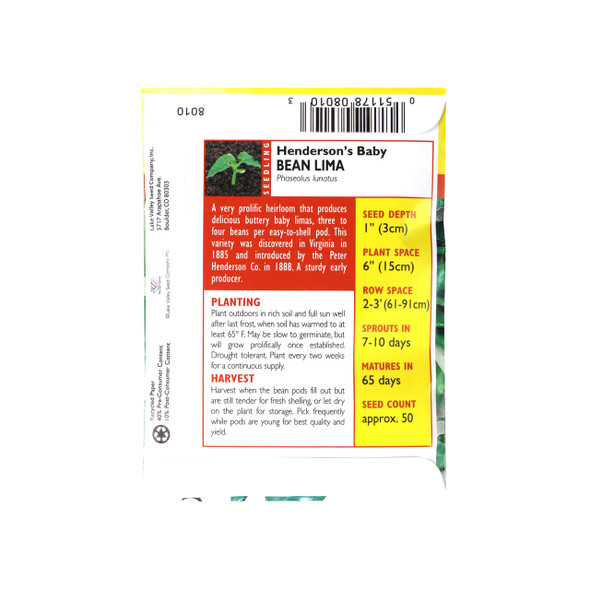 Lake Valley Seed Henderson's Baby Lima Bean Vegetable