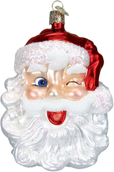 Old World Christmas Glass Blown Ornament, Winking Santa (With OWC Gift Box)