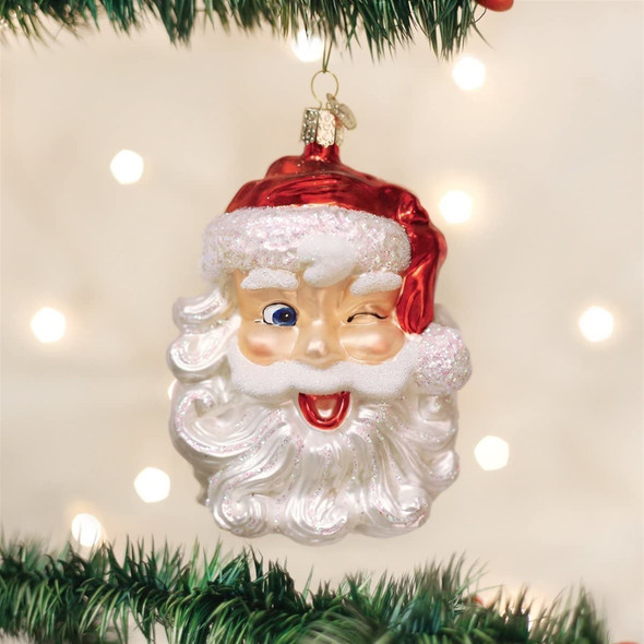 Old World Christmas Glass Blown Ornament, Winking Santa (With OWC Gift Box)