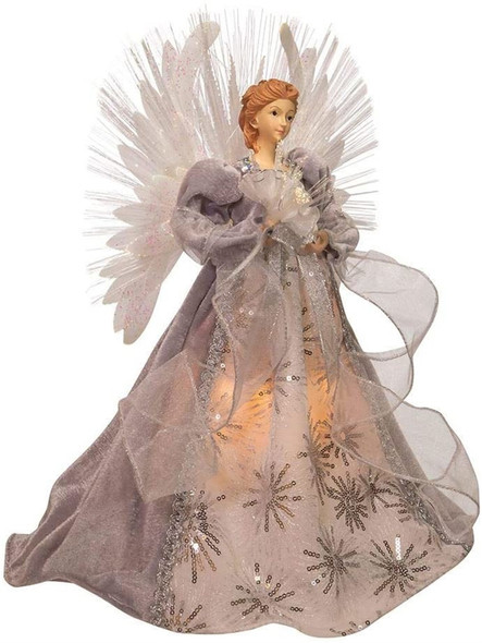 Kurt Adler (AD0601) 16-Inch Fiber Optic White, Silver & Gray Angel Tree Topper