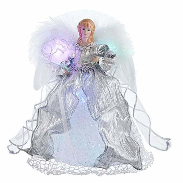 Kurt S. Adler Fiber Optic LED Silver Angel Treetop Tree Topper, 12