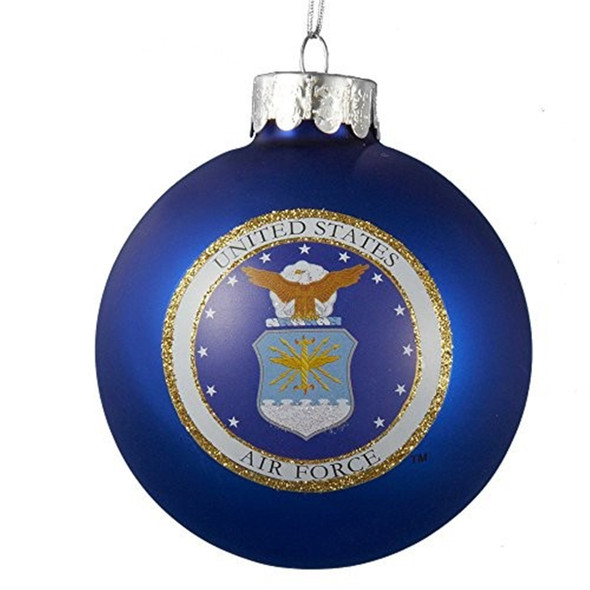 Kurt Adler Two-sided Glass Ball Ornament, United States Air Force Emblem, Blue, 3"