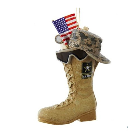 Kurt Adler Resin Ornament for Christmas Tree, U.S. Army Boot with U.S.A Flag and Icons