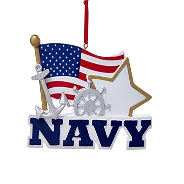 Kurt Adler Resin Ornament for Christmas Tree, Navy with American Flag and Star