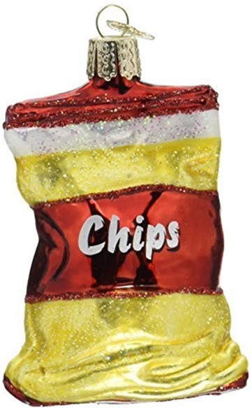 Old World Christmas Glass Blown Ornament, Bag of Chips (With OWC Gift Box)