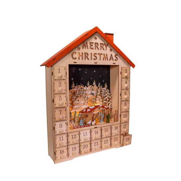 Kurt Adler Battery Operated LED-Lit Advent Calendar House with Nativity Scene, 19"