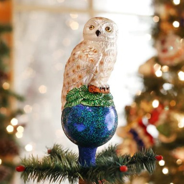 Old World Christmas Glass Blown Owl Tree Top Ornament