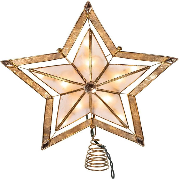 Kurt Adler 5-Point Christmas Star With Smoke Capiz Treetop, 10 inches