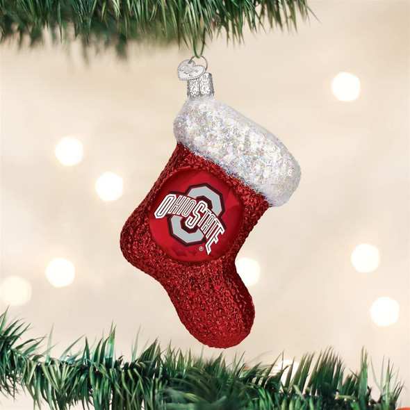 Old World Christmas Glass Blown Ornament, Ohio State Stocking (With OWC Gift Box)