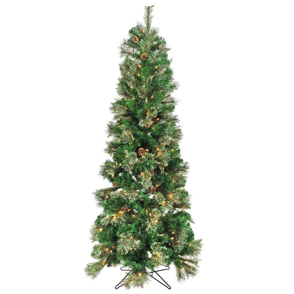 Garden Elements Artificial Pre-Lit Pencil Fir Christmas Tree with Pine Cones, 654 Tips, 350 Clear Lights, 6.5 ft