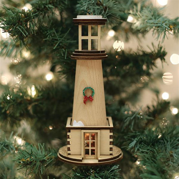 Old World Christmas Ginger Cottage Wooden Holiday Ornament for Christmas Tree, Lighthouse