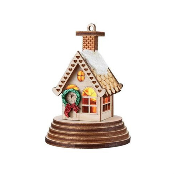 Old World Christmas Illuminated Wooden Ginger Cottages, Elf Cottage, 2.75"