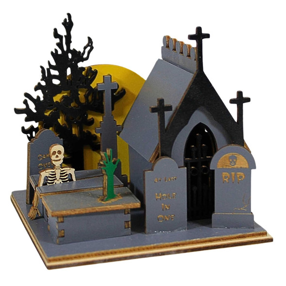 Old World Christmas Wooden Ginger Cottages Ornament, Creepy Cemetery