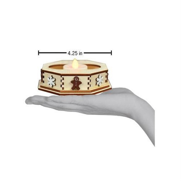 Old World Christmas Ginger Cottages Snowflake Tealight Display — Wooden Snowflake Stand with Battery Tea Light, 4.25"