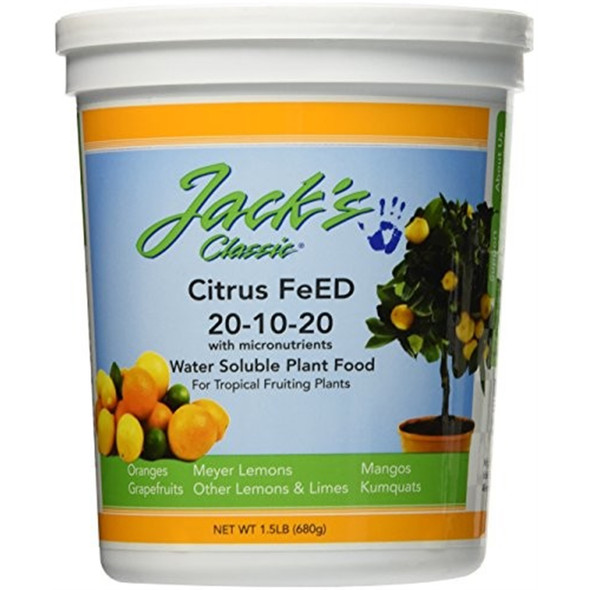 JR Peters Jacks Classic 20-10-20 Citrus Food Fertilizer, 1.5 lbs