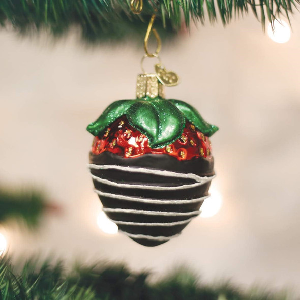 Old World Christmas Glass Blown Ornament for Christmas Tree, Chocolate Dipped Strawberry