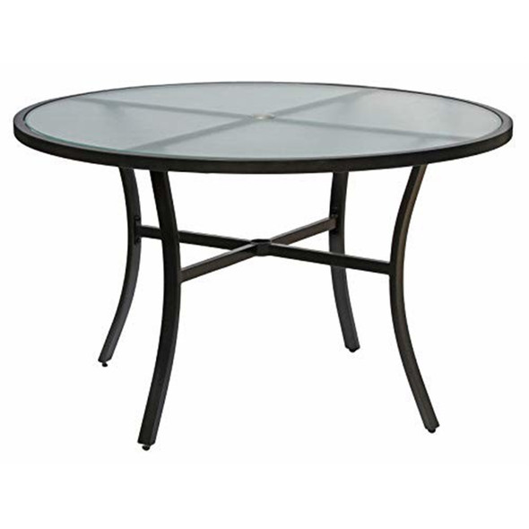 Garden Elements Bellevue Outdoor Patio Dining Table, Round Aluminum Base and Rim with Glass Top, Dark Taupe 40"