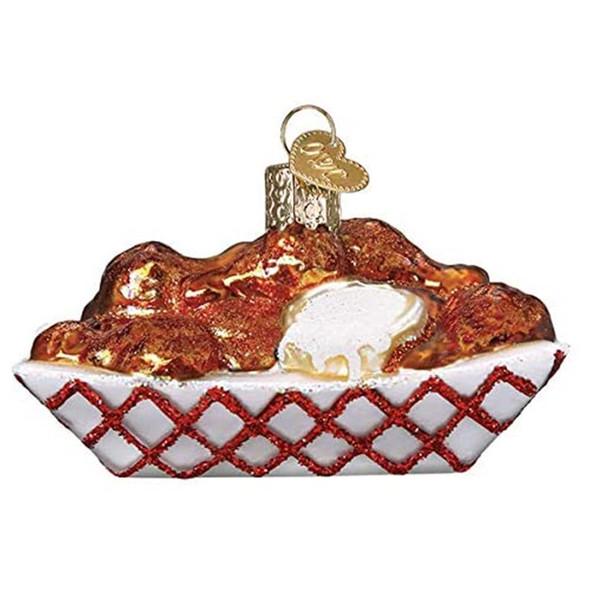 Old World Christmas Blown Glass Ornament for Christmas Tree, Hot Wings with Dip