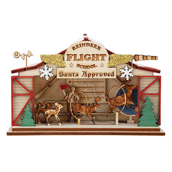 Old World Christmas Ginger Cottages (#80038) Reindeer Flight School Wooden Ornament