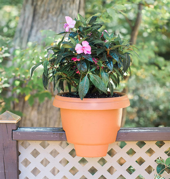 Bloem Classic Round Deck Balcony Rail Planter, Terra Cotta, 12"