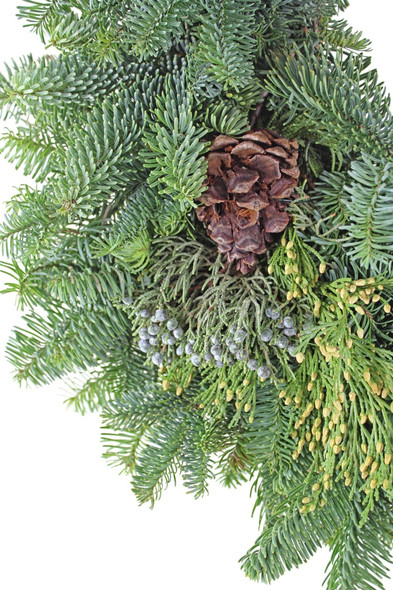 Garden Elements Handmade Fresh Holiday Evergreen Wreath – Mixed Noble Greens with Pine Cones, 24"