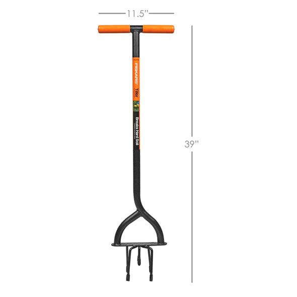 Fiskars Long Handled Steel Tiller, 40" - For Backyard Landscaping