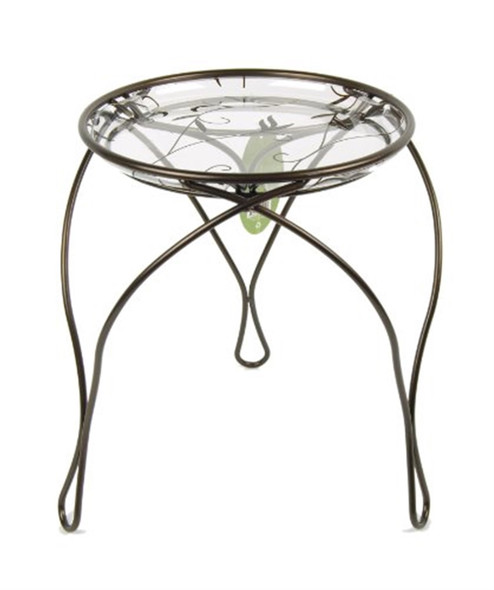 Plastec Elegance Metal Plant Stand with Decorative Plastic Saucer for Indoor or Outdoor Use, Dark Bronze, 13"