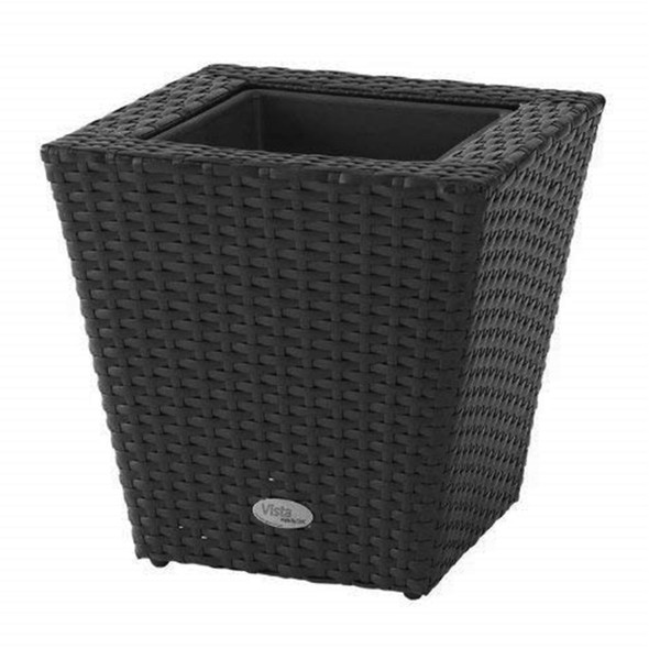 DMC Resin Indoor/Outdoor Square Wicker Vista Planter, Black, 14in