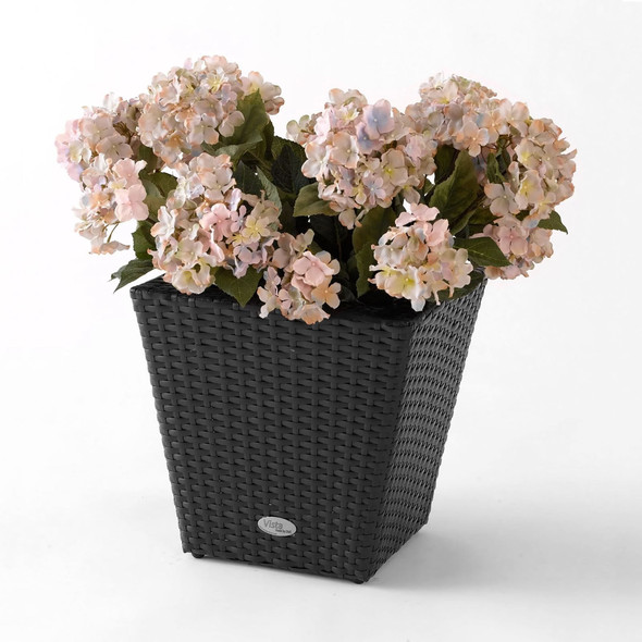 DMC Resin Indoor/Outdoor Square Wicker Vista Planter, Black, 14in