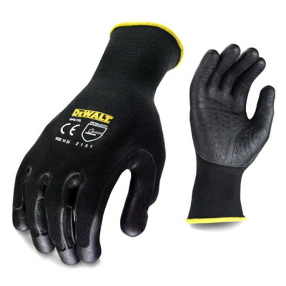 DeWalt (#DPG75L) Textured Rubber Gloves, Black, Size Large - Quantity 1