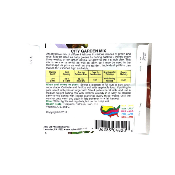 Rohrer Seeds Simply Salad, City Garden Lettuce, Approx 10 Pellets/Packet