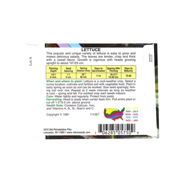 Rohrer Seeds Romaine, Red Lettuce Heirloom, 1g, Approx 800 Seeds/Packet