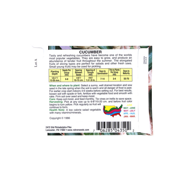 Rohrer Seeds Cucumber, Tendergreen Burpless, 2.5g