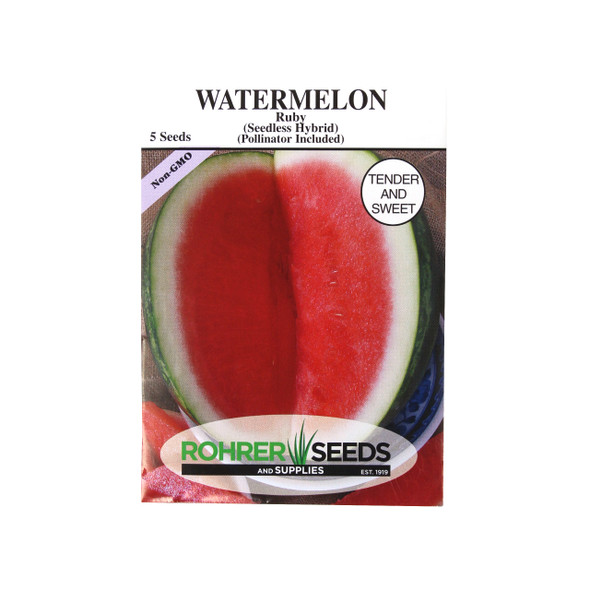 Rohrer Seeds Watermelon, Ruby Seedless Hybrid, Pollinator Included, Approx 5 Seeds/Packet