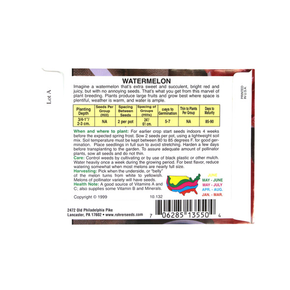Rohrer Seeds Watermelon, Ruby Seedless Hybrid, Pollinator Included, Approx 5 Seeds/Packet