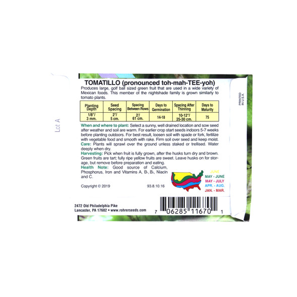 Rohrer Seeds Toma Verde Tomatillo