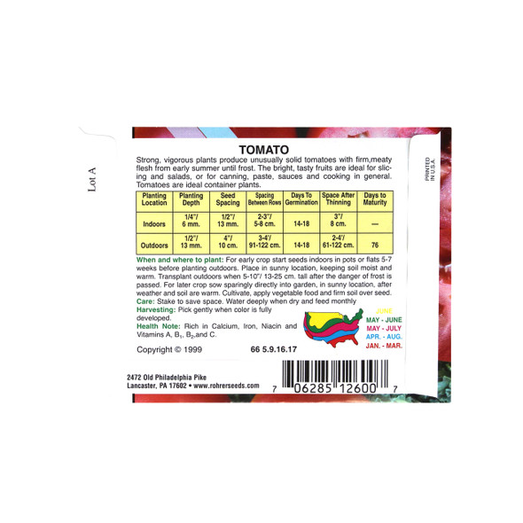 Rohrer Seeds Tomato, Roma VF Heirloom, 0.5g, Approx 200 Seeds/Packet